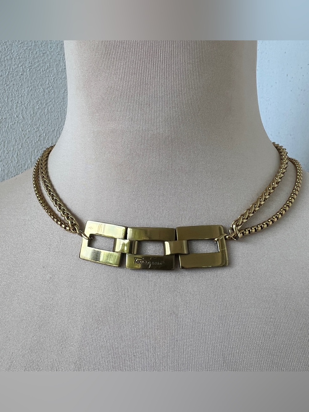 Custom Ferragamo Vintage Hardware Necklace | Gold Multi-strand Chain 15-17”